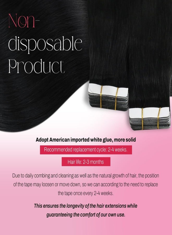 Moresoo Black Tape in Hair Extensions Human Hair Invisible PU Tape in Extensions Straight Glue in Extensions Remy Human Hair Extensions Glue in Straight Hair 18 Inch #1 20pcs 50g - Image 3
